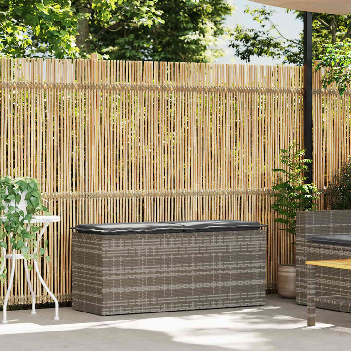 Gartenbank mit Kissen Grau 110x40x44 cm Poly Rattan