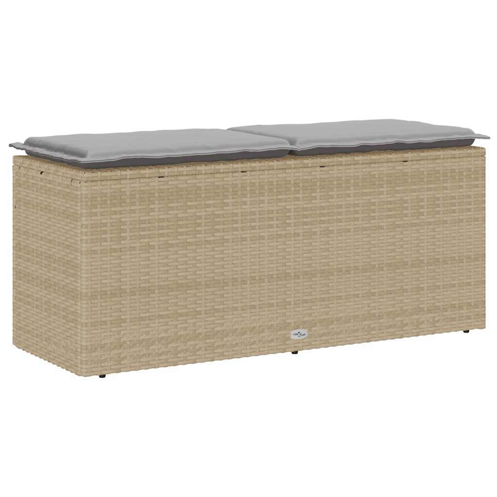 Gartenbank mit Kissen Beige 110x40x44 cm Poly Rattan