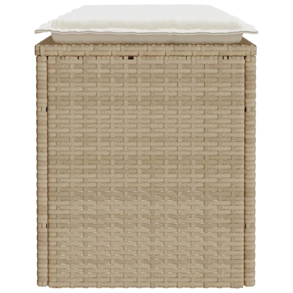 Gartenbank mit Kissen Beige 110x40x44 cm Poly Rattan