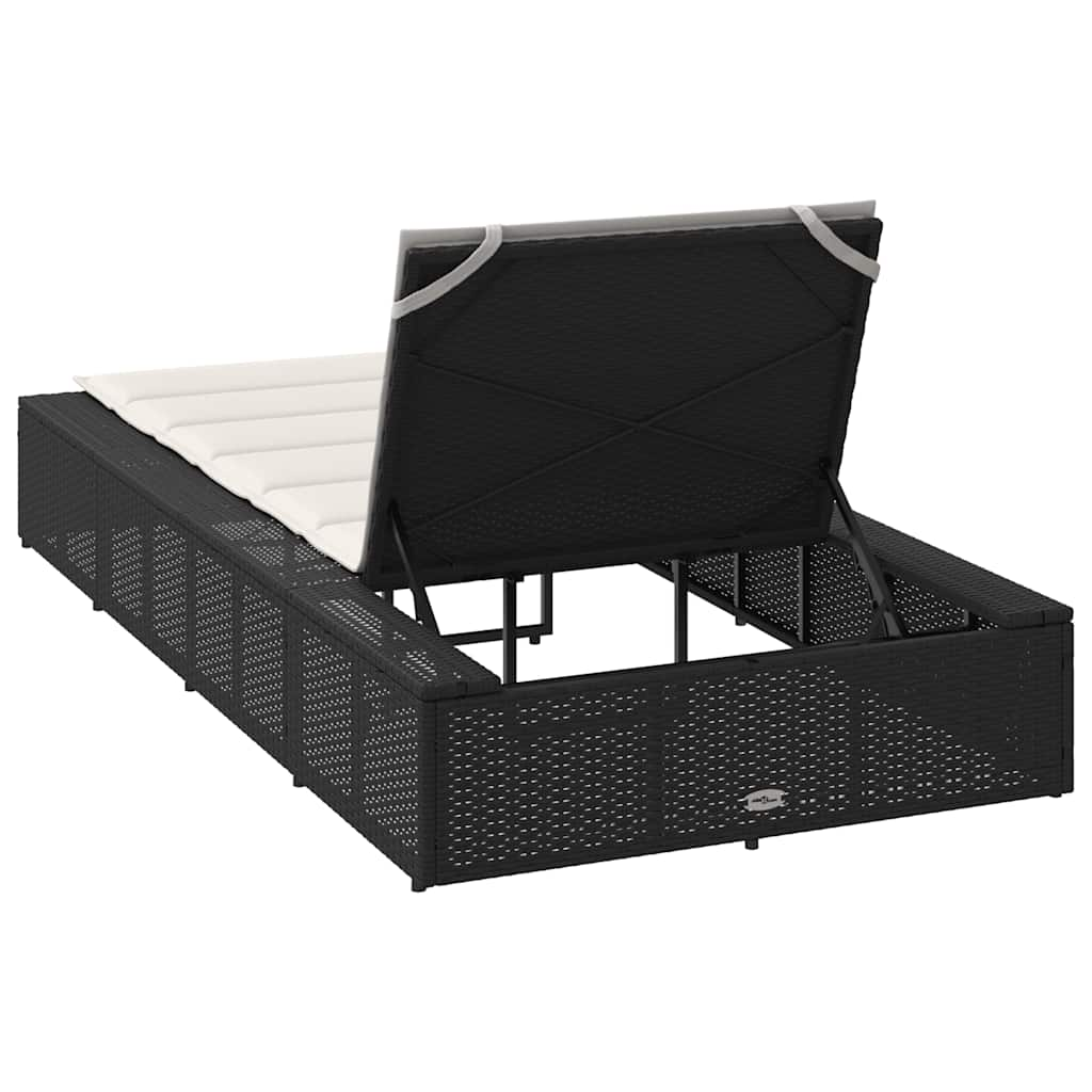 Sonnenliege mit schwebender Auflage Schwarz Poly Rattan