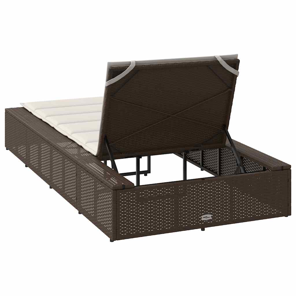 Sonnenliege mit schwebender Auflage Braun Poly Rattan