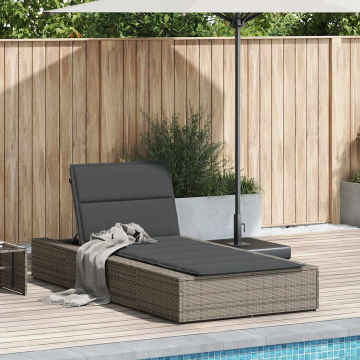 Sonnenliege mit schwebender Auflage Grau Poly Rattan