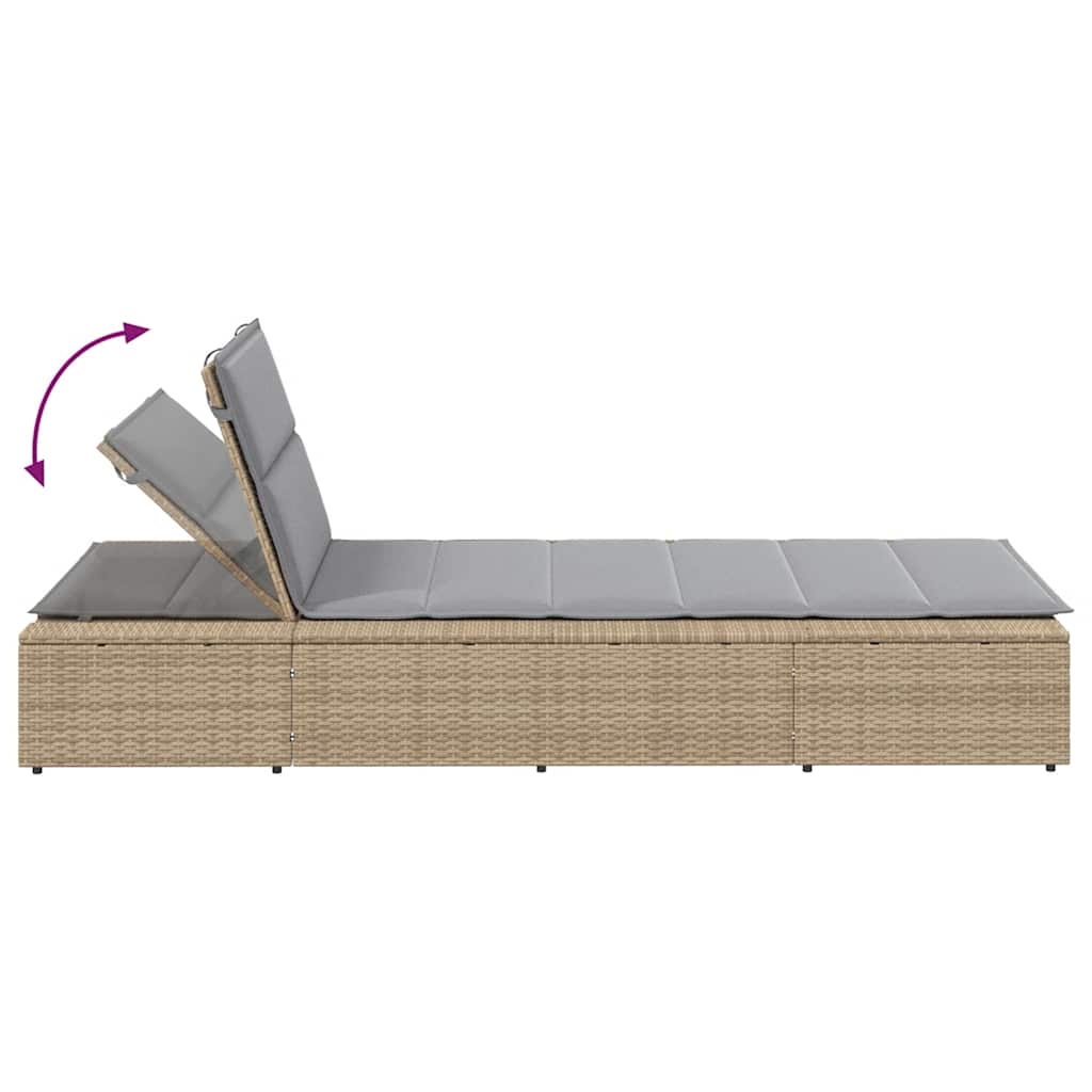 Sonnenliege mit schwebender Auflage Beige Poly Rattan