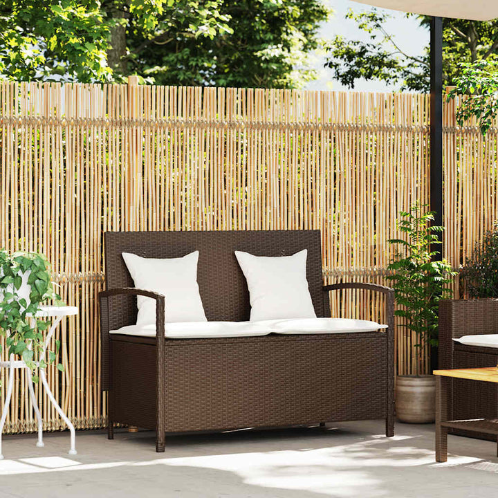 Gartenbank mit Stauraum und Kissen Braun Poly Rattan