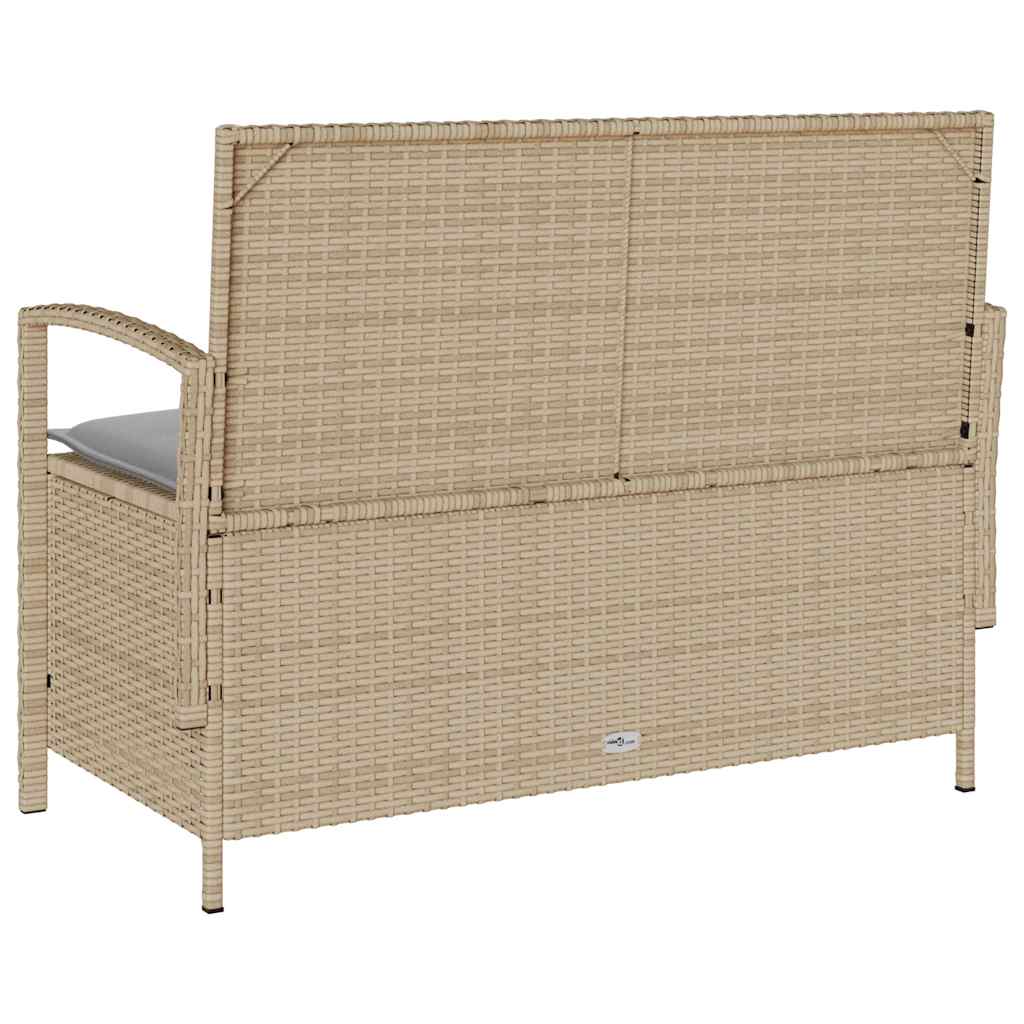 Gartenbank mit Stauraum und Kissen Beige Poly Rattan