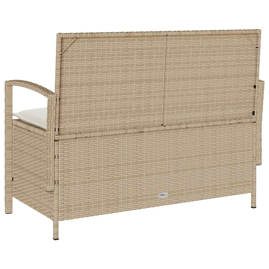 Gartenbank mit Stauraum und Kissen Beige Poly Rattan