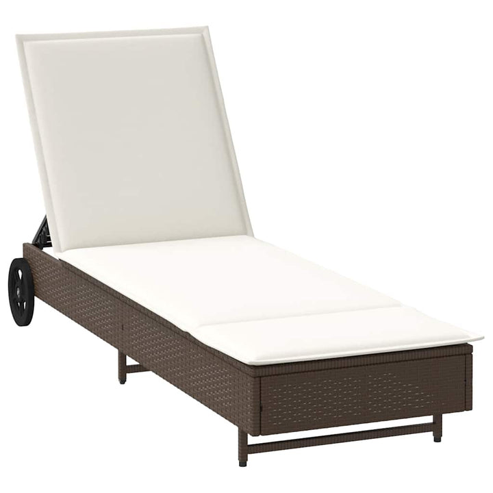 Sonnenliege mit Rollen und Auflage Braun Poly Rattan