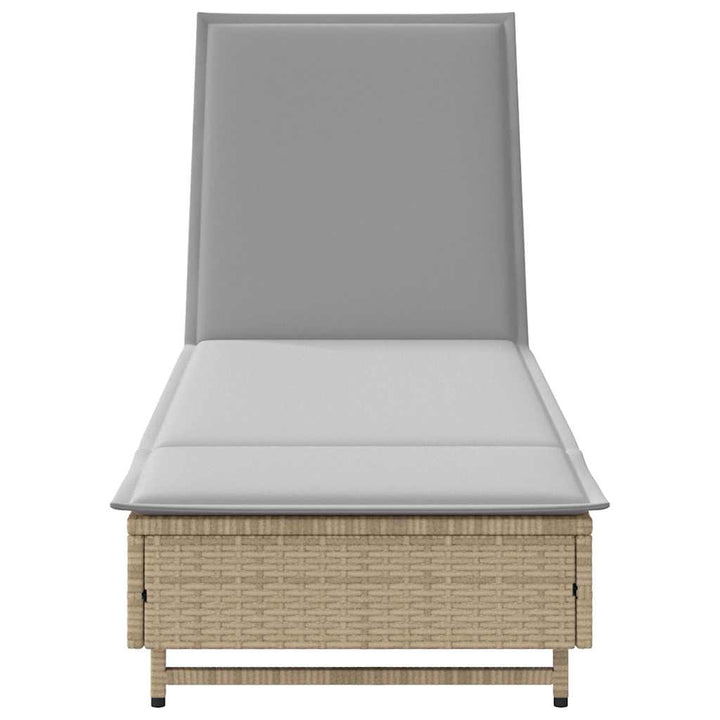 Sonnenliege mit Rollen und Auflage Grau Poly Rattan