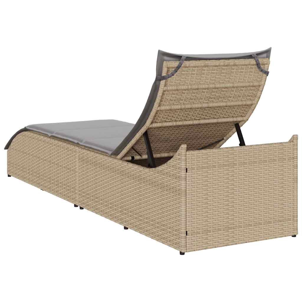 Klappliege mit Auflage und Stauraum Beige Poly-Rattan