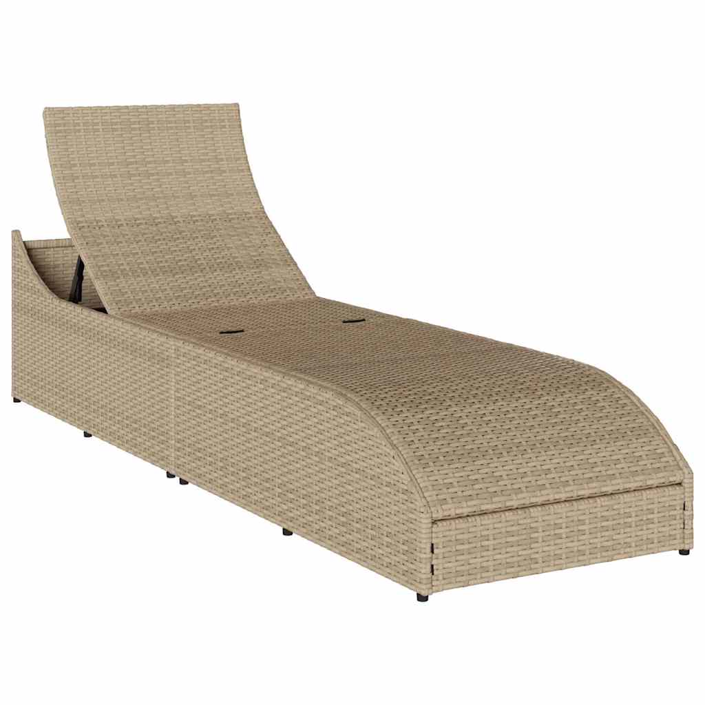 Klappliege mit Auflage und Stauraum Beige Poly-Rattan