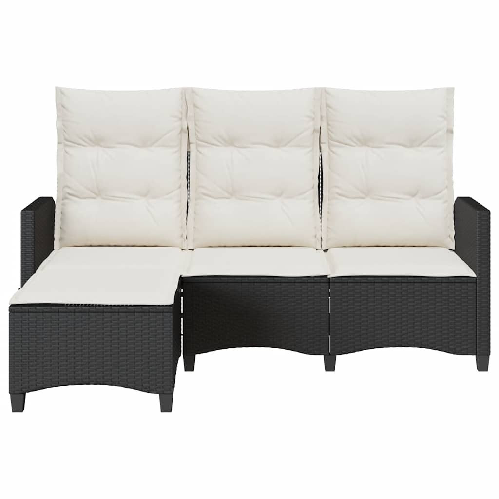 Gartensofa mit Liegefunktion Kissen L-Form Schwarz Poly Rattan