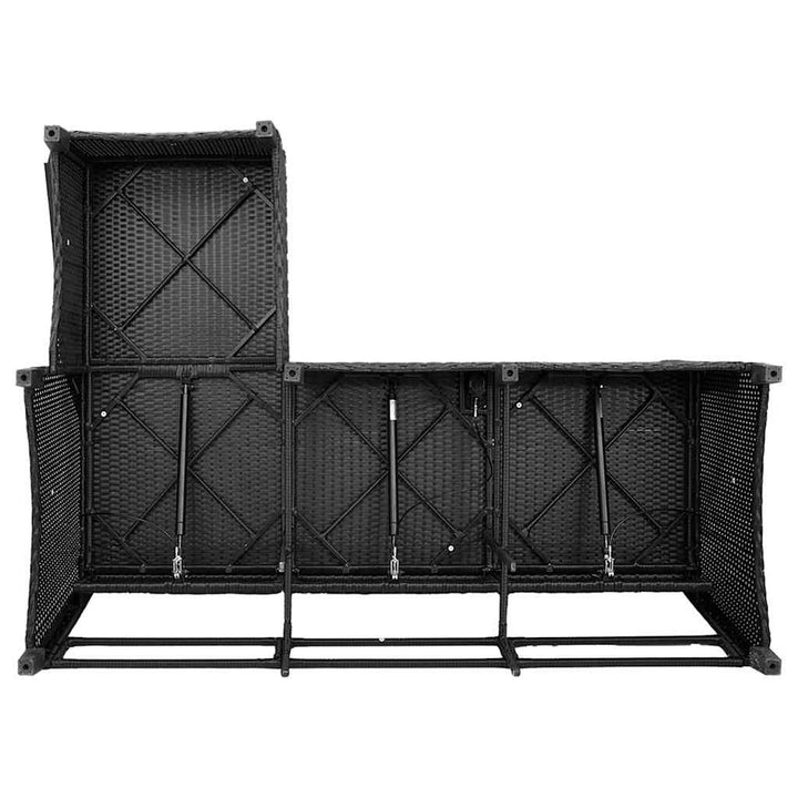 Gartensofa mit Liegefunktion Kissen L-Form Schwarz Poly Rattan