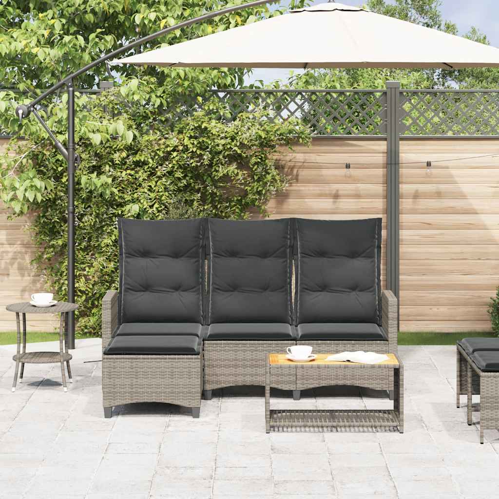 Gartensofa mit Liegefunktion Kissen L-Form Grau Poly Rattan