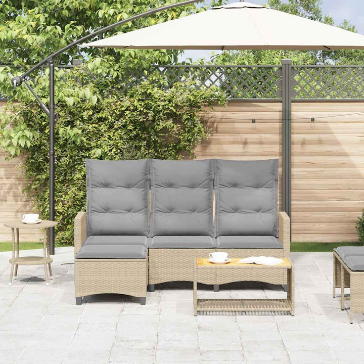 Gartensofa mit Liegefunktion Kissen L-Form Beige Poly Rattan