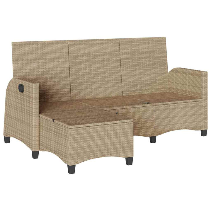 Gartensofa mit Liegefunktion Kissen L-Form Beige Poly Rattan