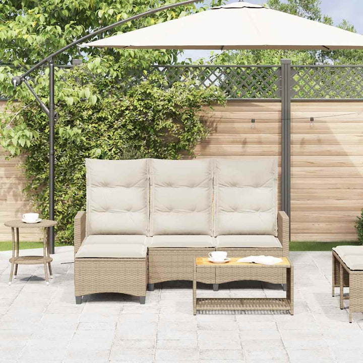 Gartensofa mit Liegefunktion Kissen L-Form Beige Poly Rattan