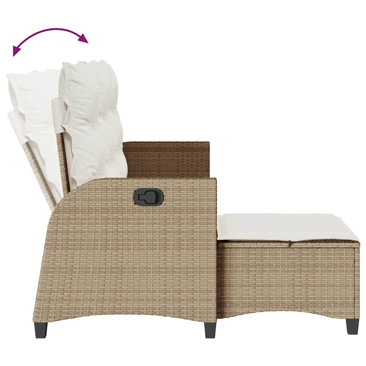 Gartensofa mit Liegefunktion Kissen L-Form Beige Poly Rattan