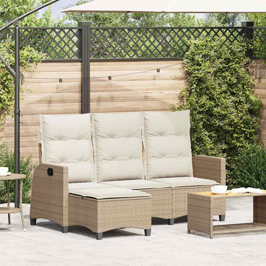 Gartensofa mit Liegefunktion Kissen L-Form Beige Poly Rattan