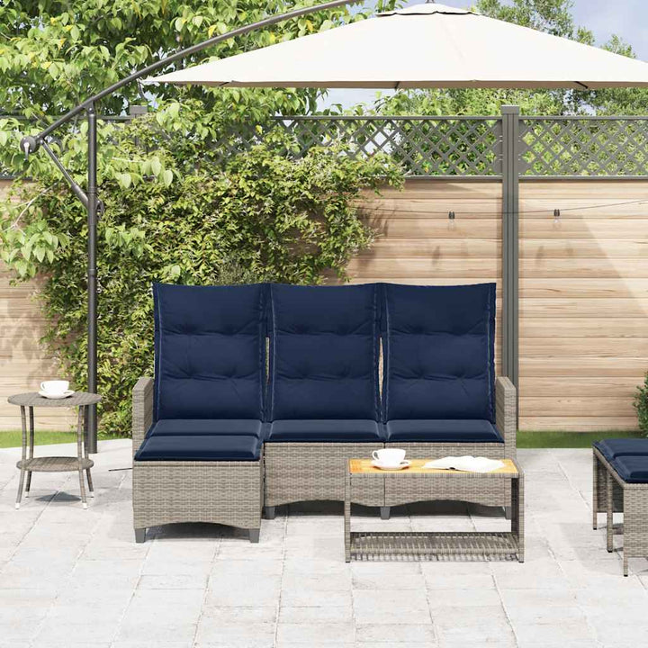 Gartensofa mit Liegefunktion Kissen L-Form Grau Poly Rattan