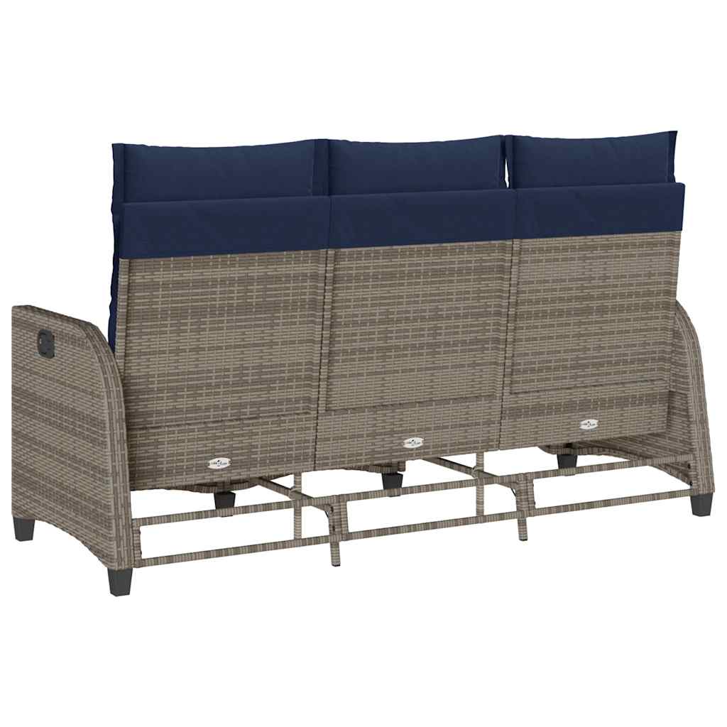 Gartensofa mit Liegefunktion Kissen L-Form Grau Poly Rattan