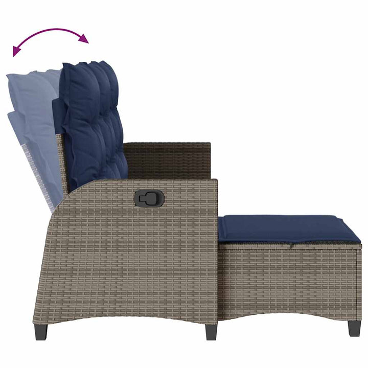 Gartensofa mit Liegefunktion Kissen L-Form Grau Poly Rattan