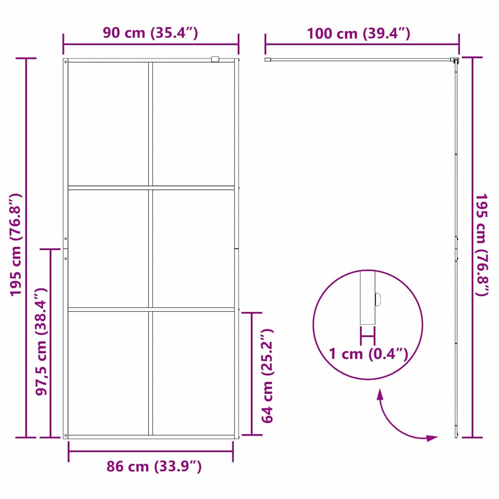 Walk-in Duschwand Schwarz 90 x 195 cm Gehärtetes Glas
