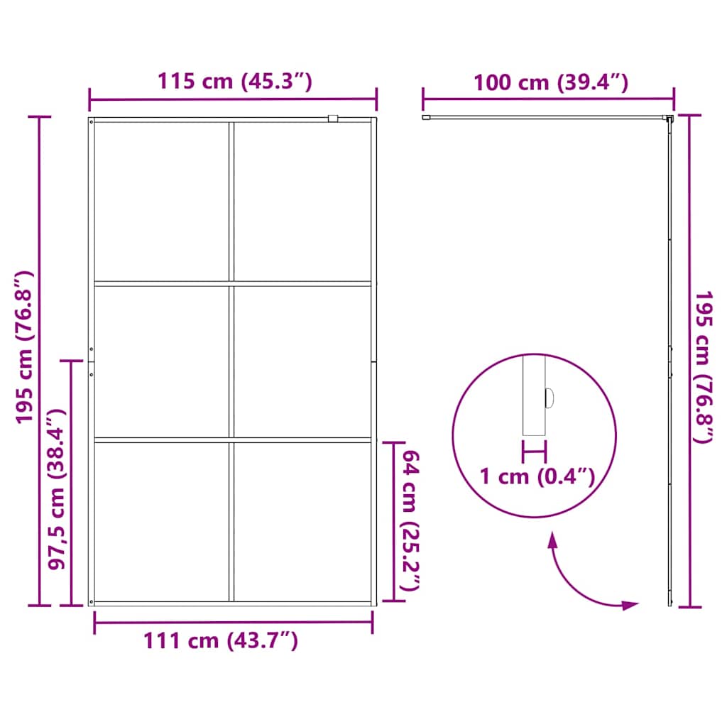 Walk-in Duschwand Schwarz 115 x 195 cm Gehärtetes Glas