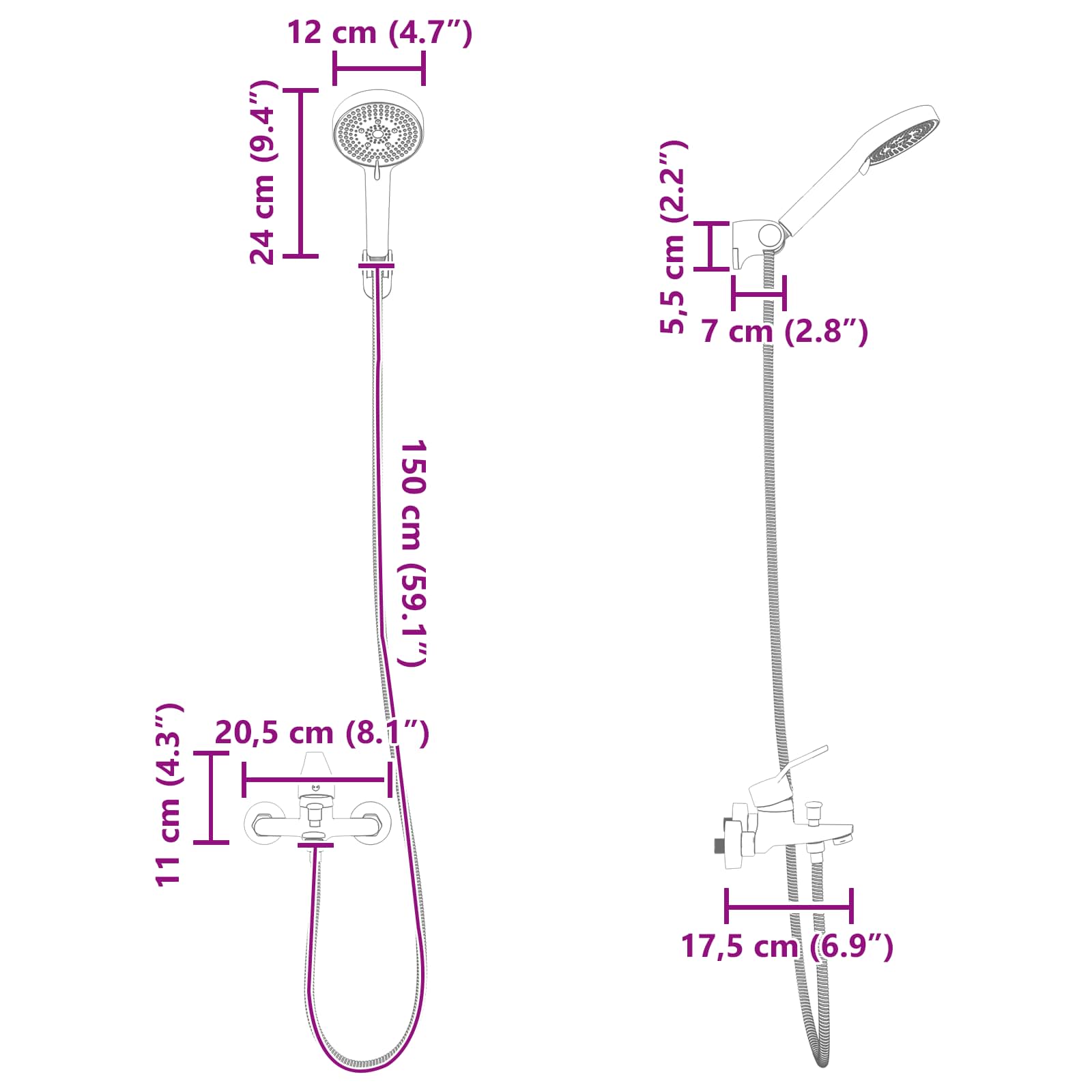 Shower head set chrome G 1/2 inch