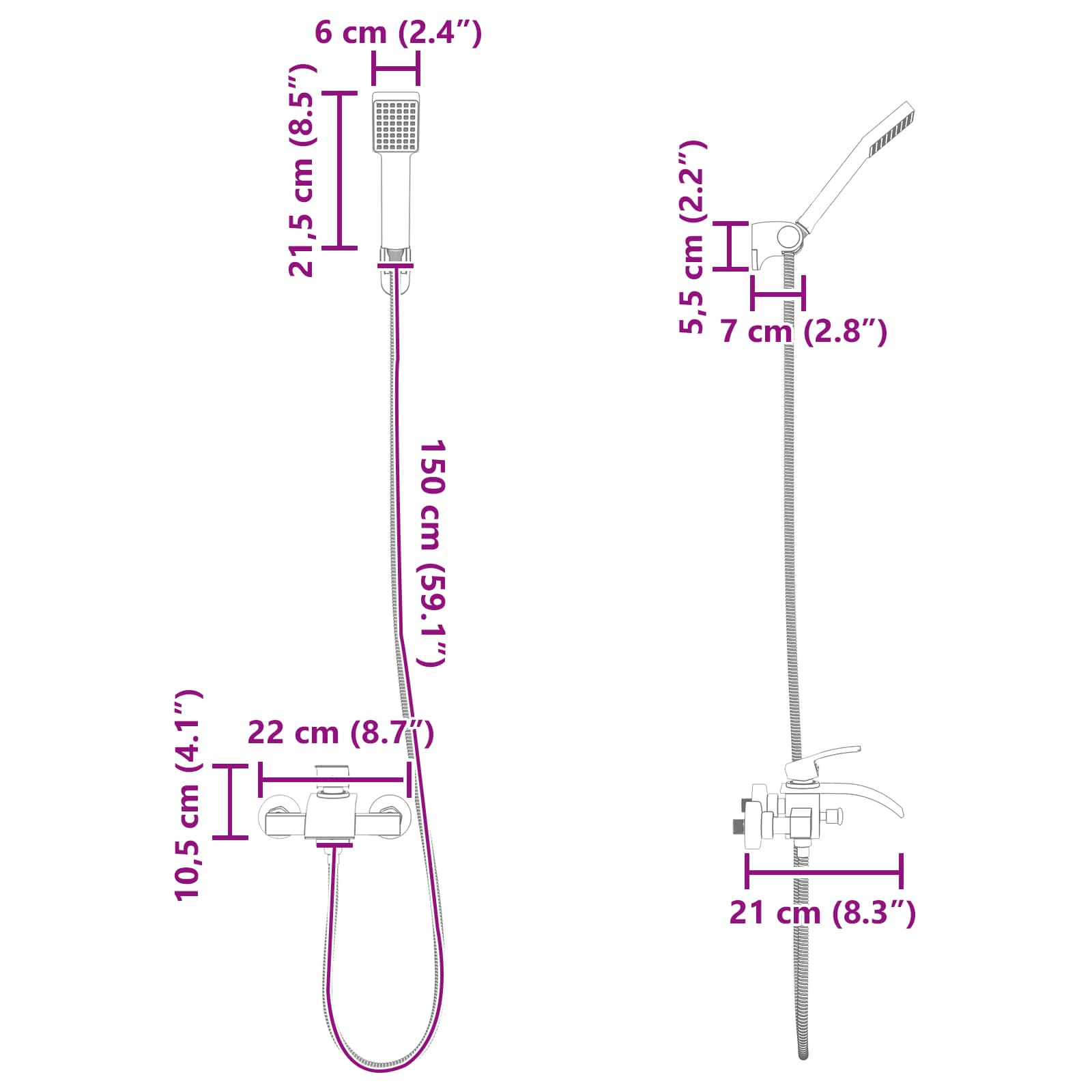 Duschkopf Set Schwarz G 1 / 2 Zoll