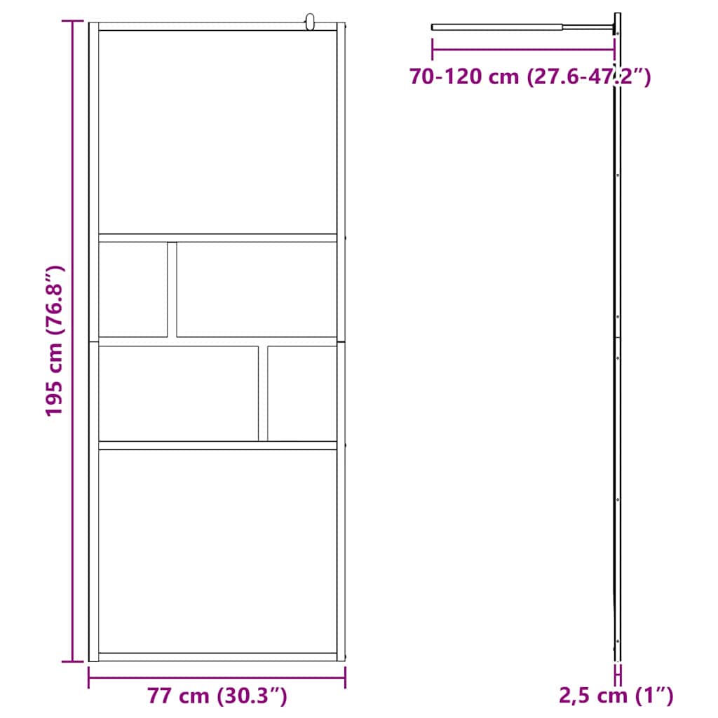 Walk-in Duschwand Schwarz 80 x 195 x 0,5 cm Glas und Aluminium