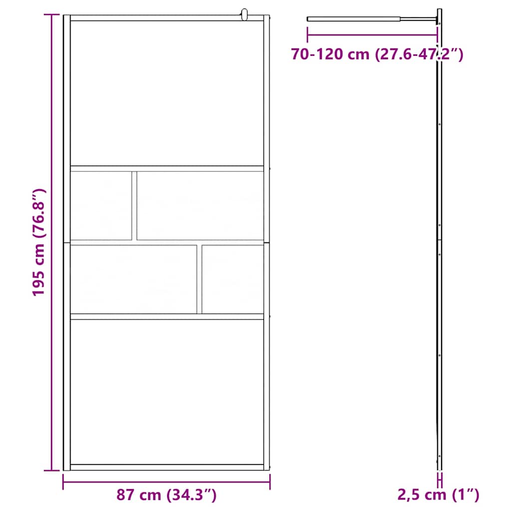 Walk-in Duschwand Schwarz 80 x 195 x 0,5 cm Glas und Aluminium
