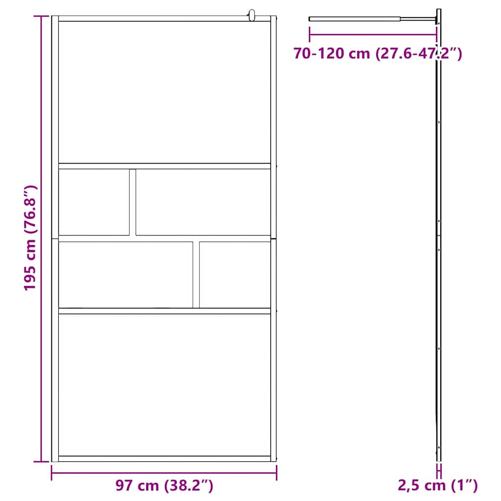 Walk-in Duschwand Schwarz 80 x 195 x 0,5 cm Glas und Aluminium