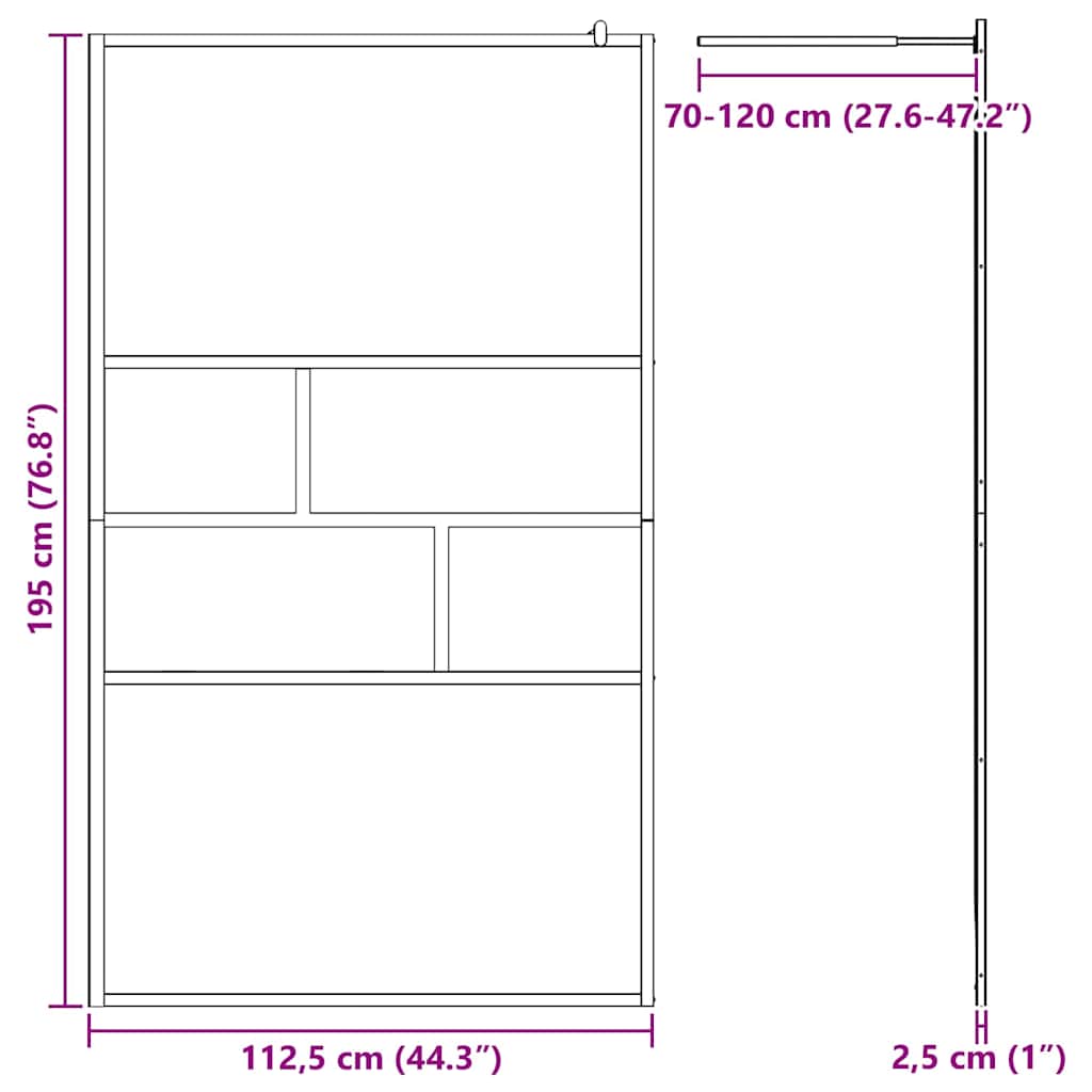 Walk-in Duschwand Schwarz 80 x 195 x 0,5 cm Glas und Aluminium