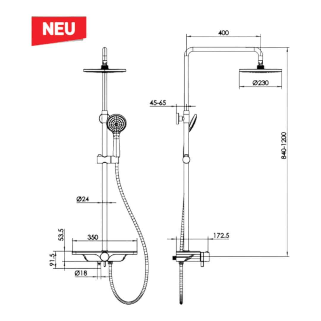 Überkopfbrausestangen Set schwarz