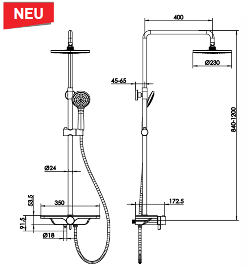 Overhead shower rail set chrome