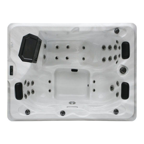 Outdoorwhirlpool FIJI WHITE MARBLE inkl. Abdeckung und Treppe 210x160x80 cm frostsicher