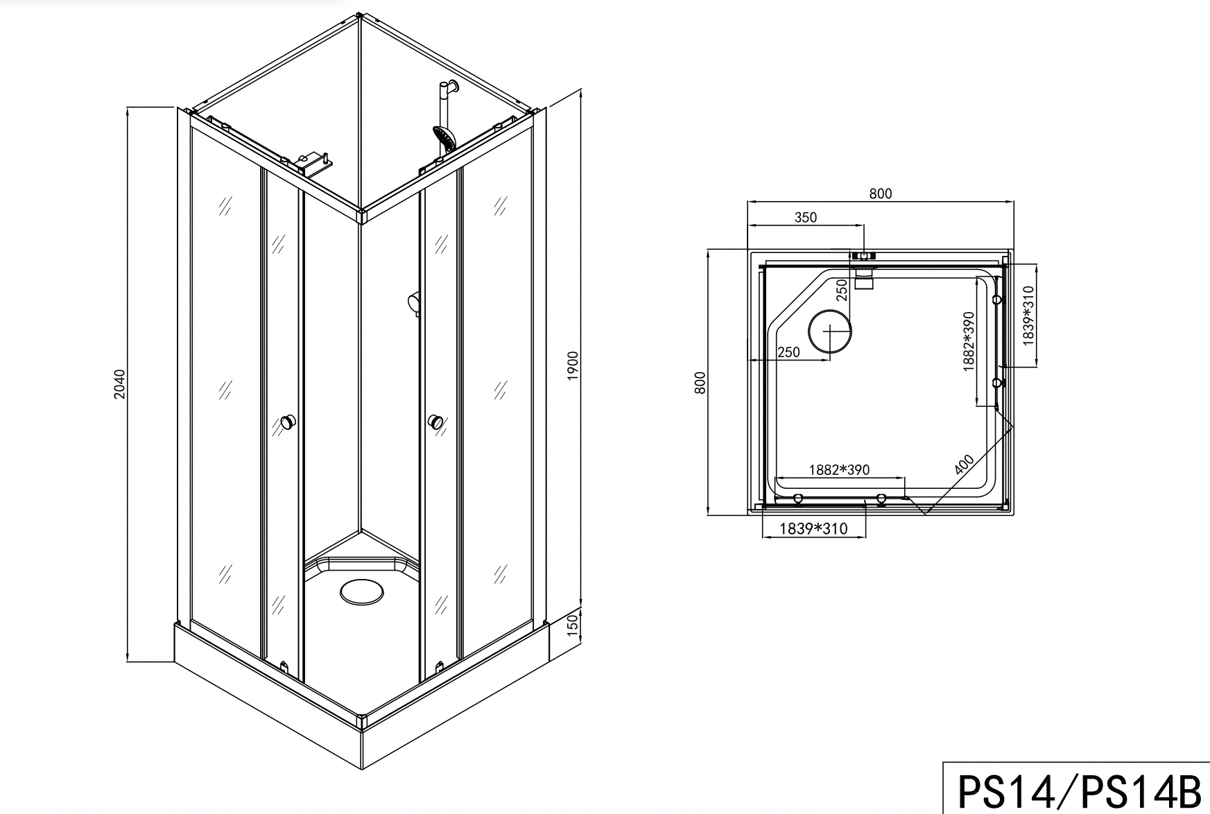Komplettduschkabine FORTE 80x80|90x90x203 cm