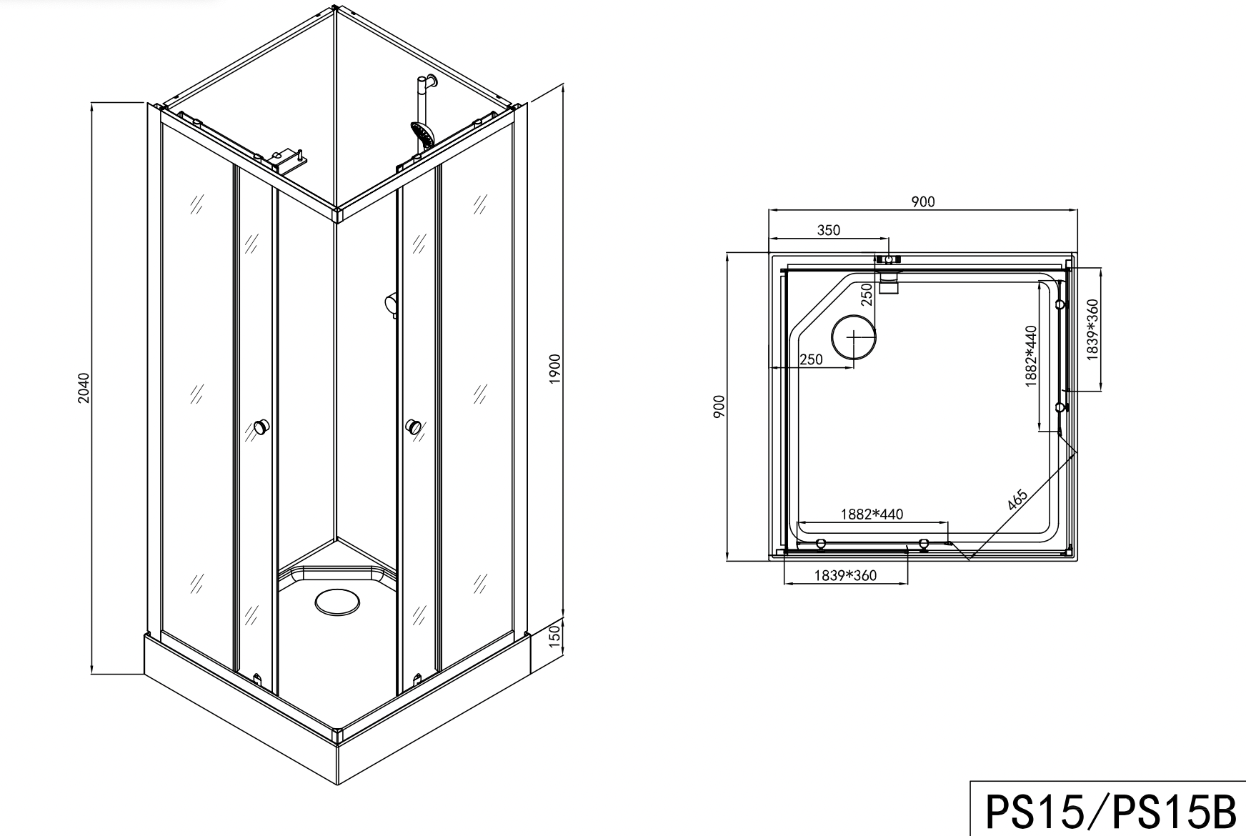 Komplettduschkabine FORTE 80x80|90x90x203 cm