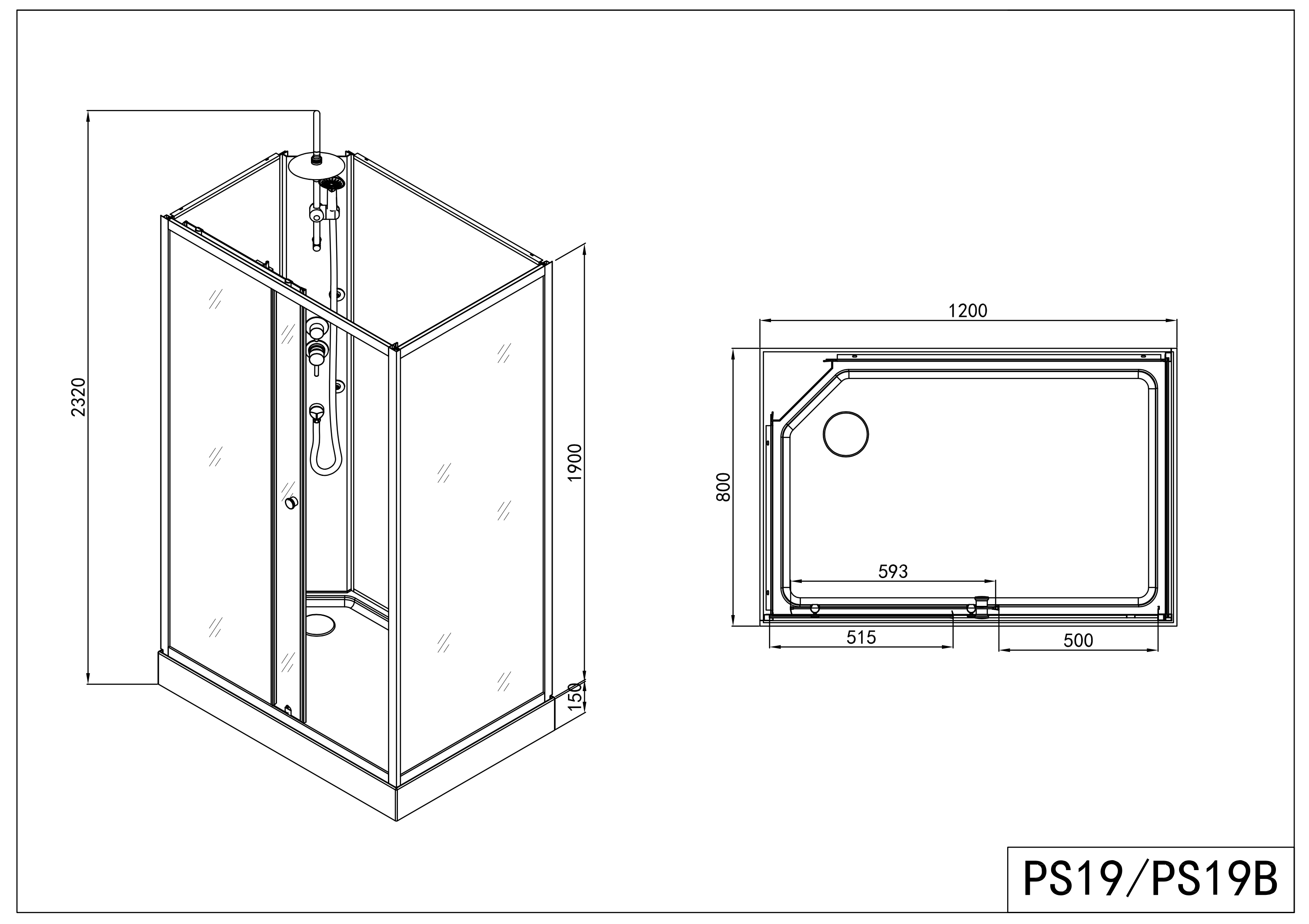 Complete shower cubicle VIVA 2 120 x 80 x 225 cm