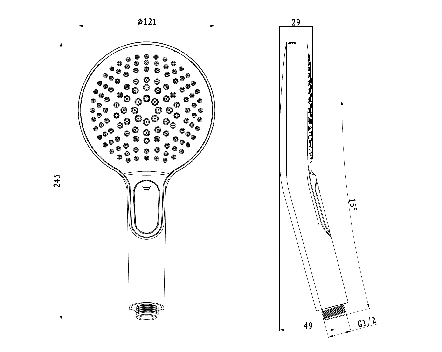 Handbrause in Matt Schwarz 12,1 cm mit 4 Funktionen
