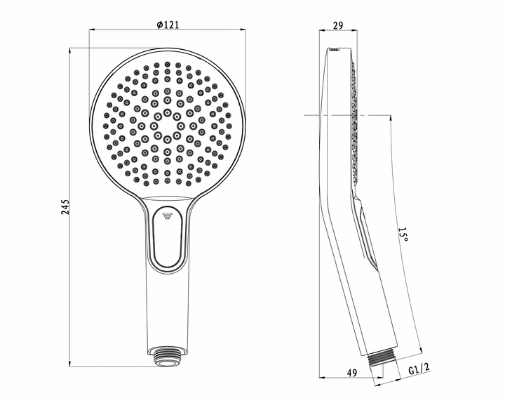 Handbrause in Matt Schwarz 12,1 cm mit 4 Funktionen