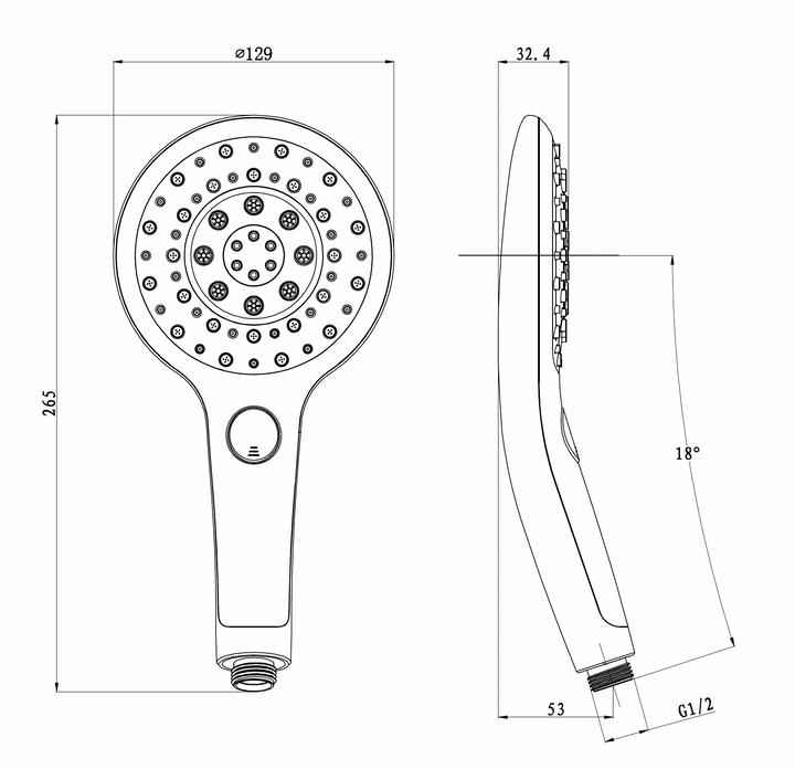 Handbrause in Chrom 13 cm mit 3 Funktionen