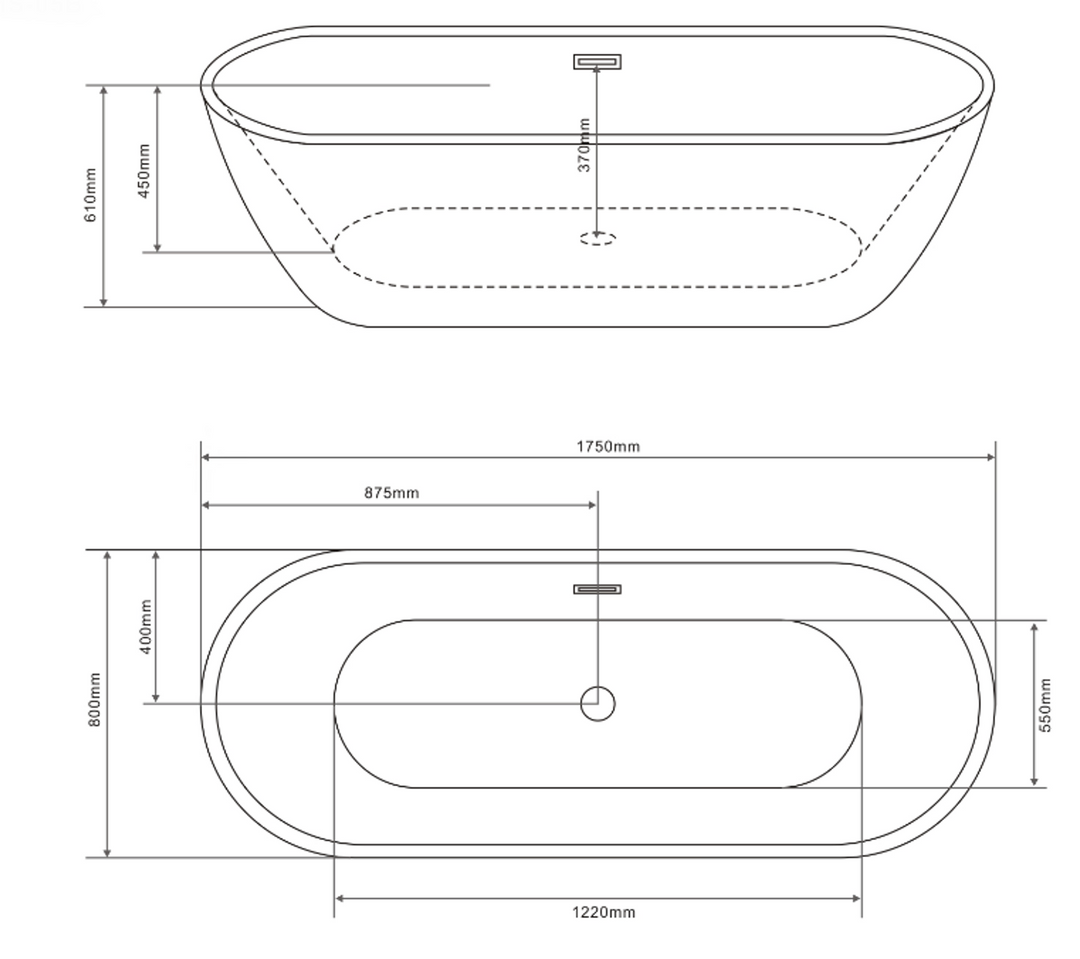 Freistehende Badewanne CUBA 170x75x58 cm