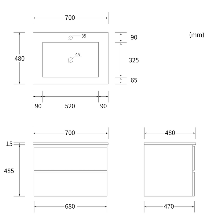 Waschbeckenunterschrank CUBE 70 69x48x48 cm