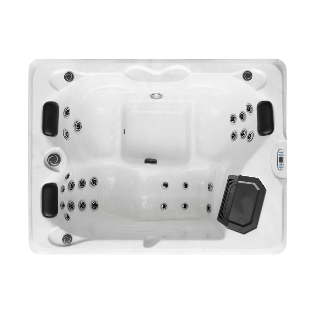 Jacuzzi exterior Diablo MÁRMOL BLANCO con cubierta y escalera - 210 x 160 x 80 cm resistente a las heladas