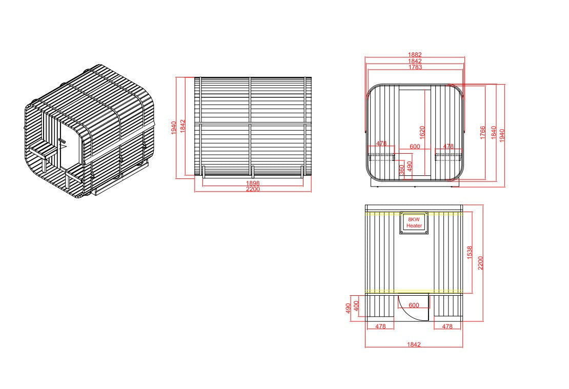 GÖTEBORG Outdoor Sauna for 4 people 188.2x220x194 cm (Kit)
