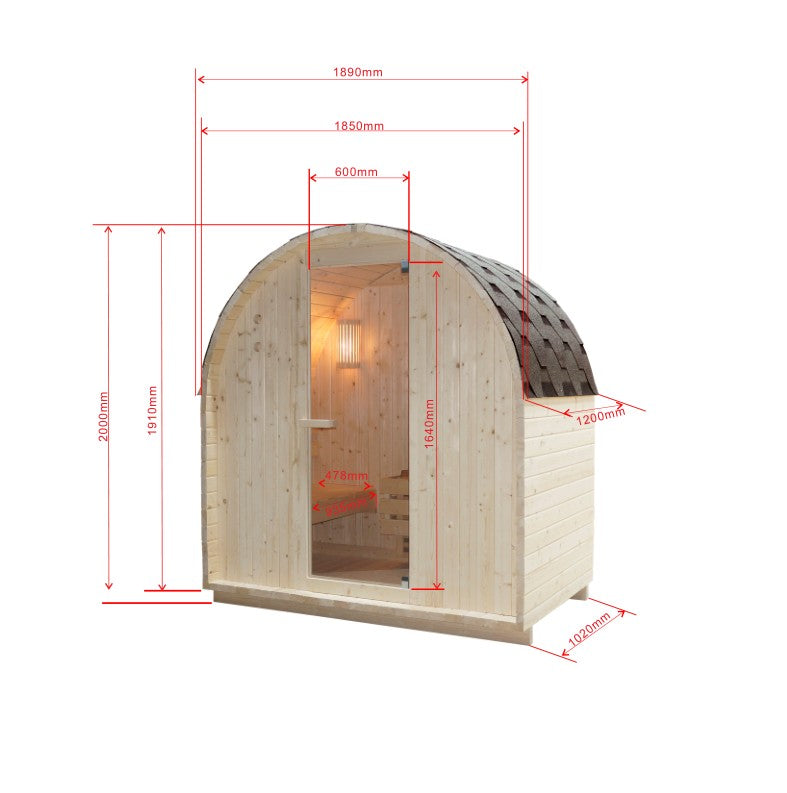 ISLAND L Außen Sauna für 2 P. 189x120x200 cm (Bausatz)