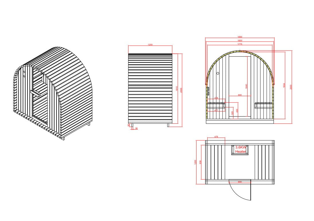ISLAND L Außen Sauna für 2 P. 189x120x200 cm (Bausatz)