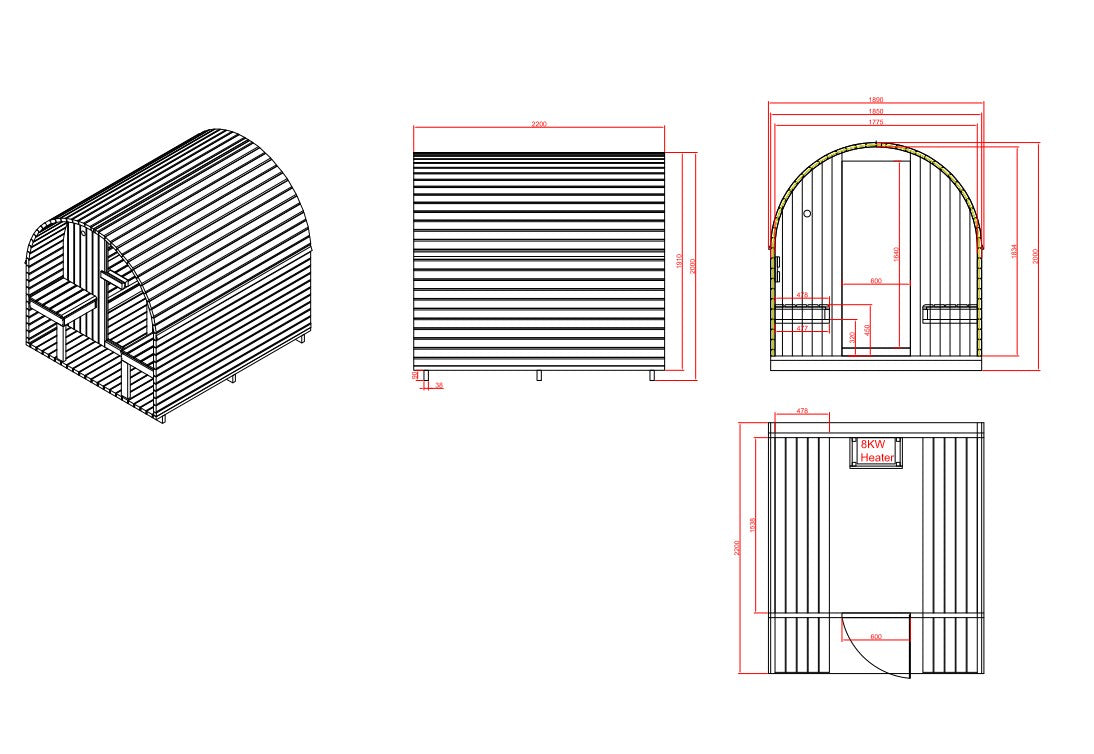 ISLAND XL Außen Sauna für 4 P. 189x220x200 cm (Bausatz)