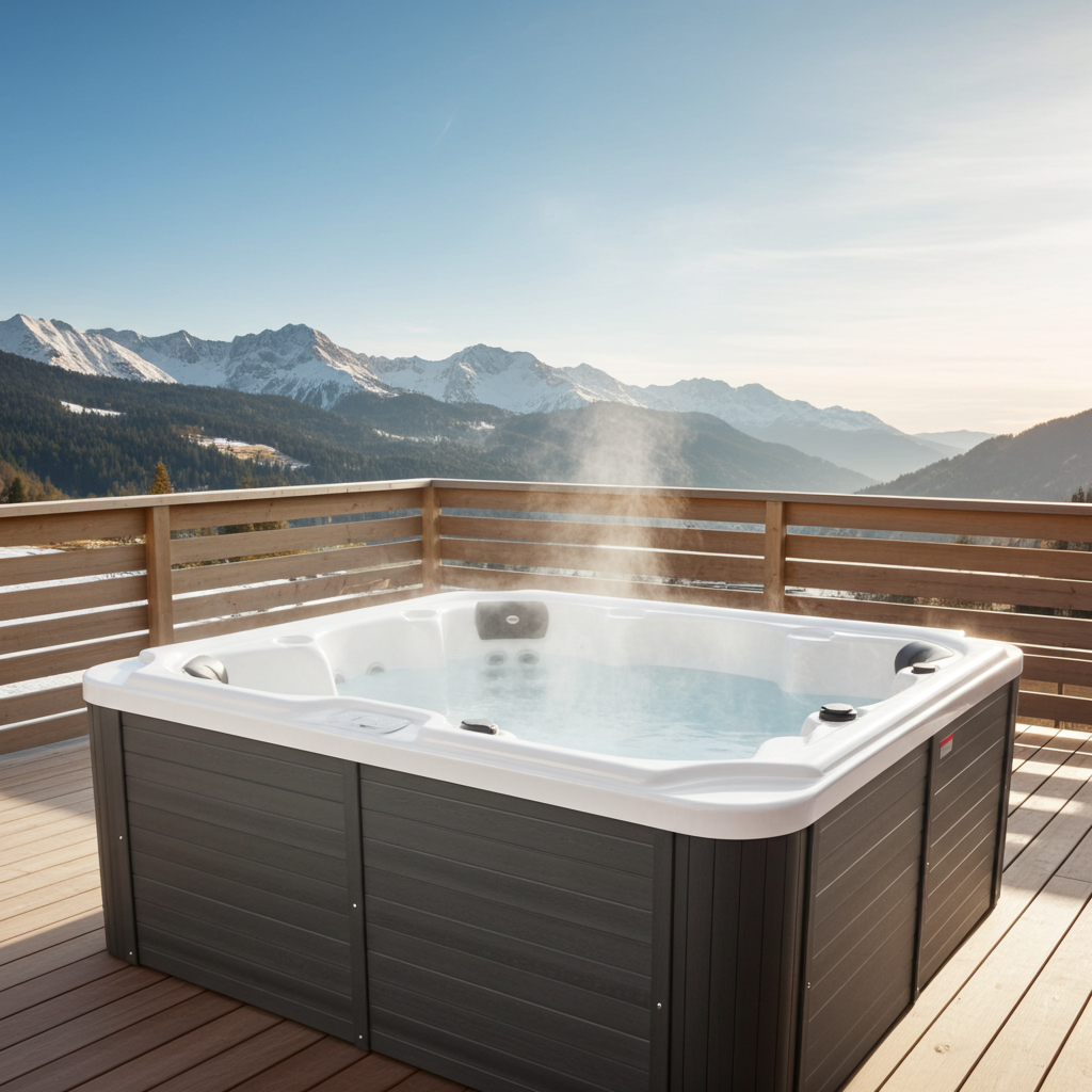 Outdoor whirlpool OASIS Maxi WHITE MARBLE including steps and cover 210x210x95 cm frost-proof 